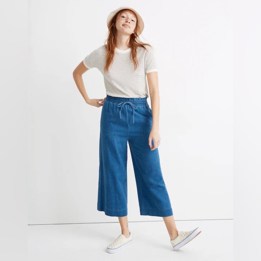 Madewell Indigo Smocked Huston Pull-On Crop Pants